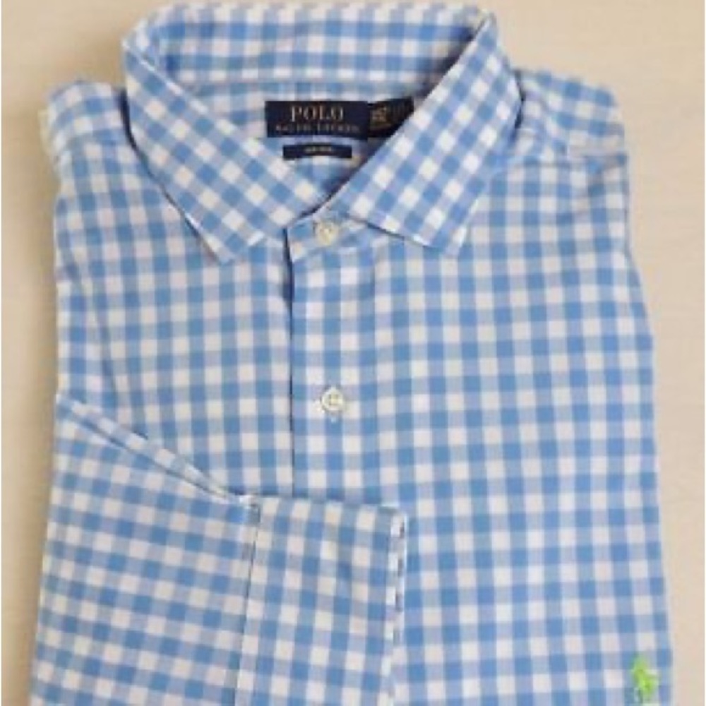 Ralph Lauren Polo Pony Long SL Gingham Plaid Non-Iron Spread Dress Classic Shirt